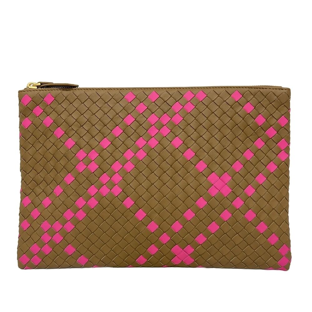 Bottega Veneta Intrecciato Clutch Bag Light Brown Pink
